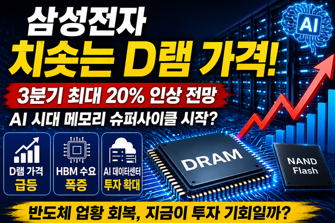삼성전자 D램 가격 상승과 AI 메모리 슈퍼사이클 가능성을 설명하는 이미지